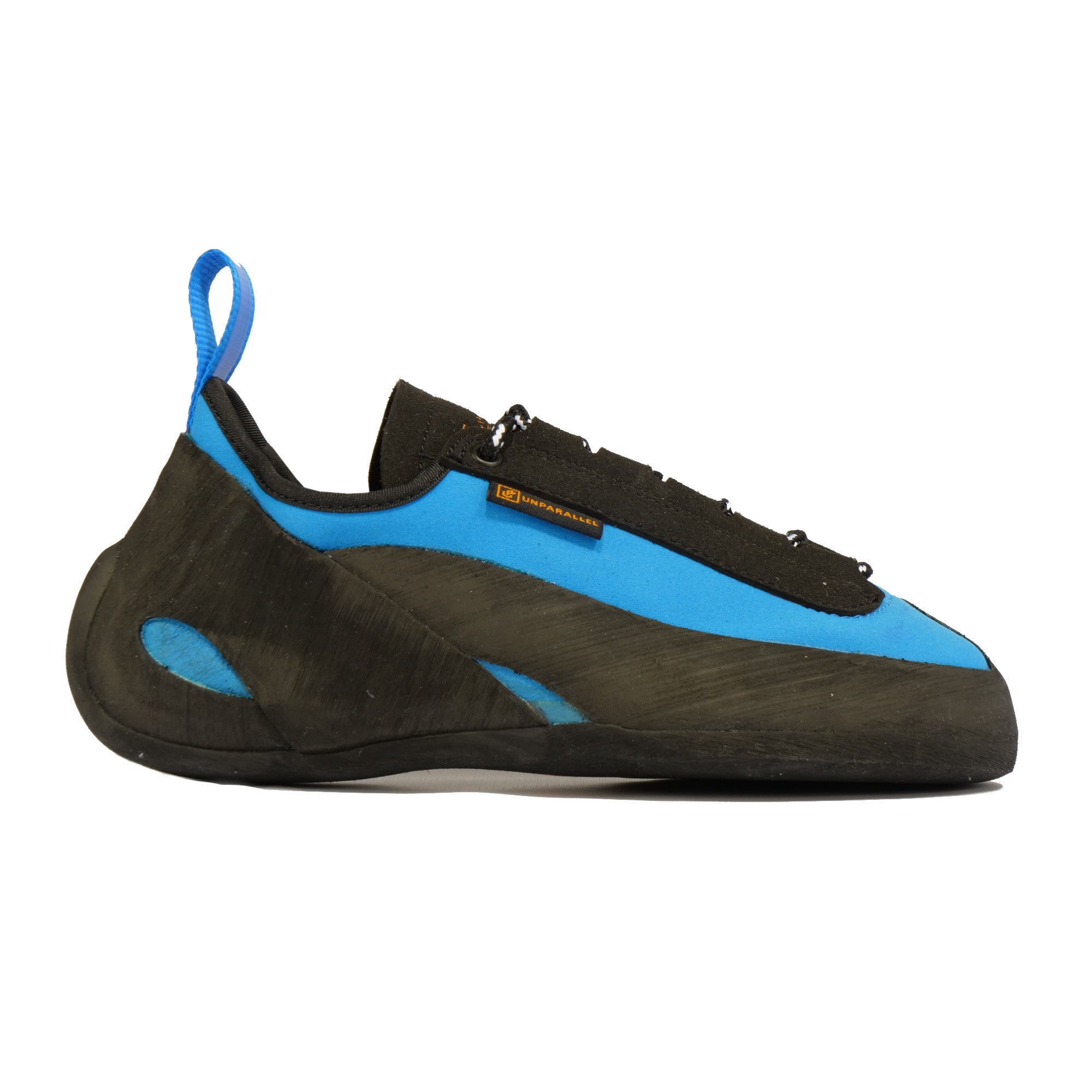 Unparallel Up Lace climbing shoe in Blue and black with rear blue pull tab