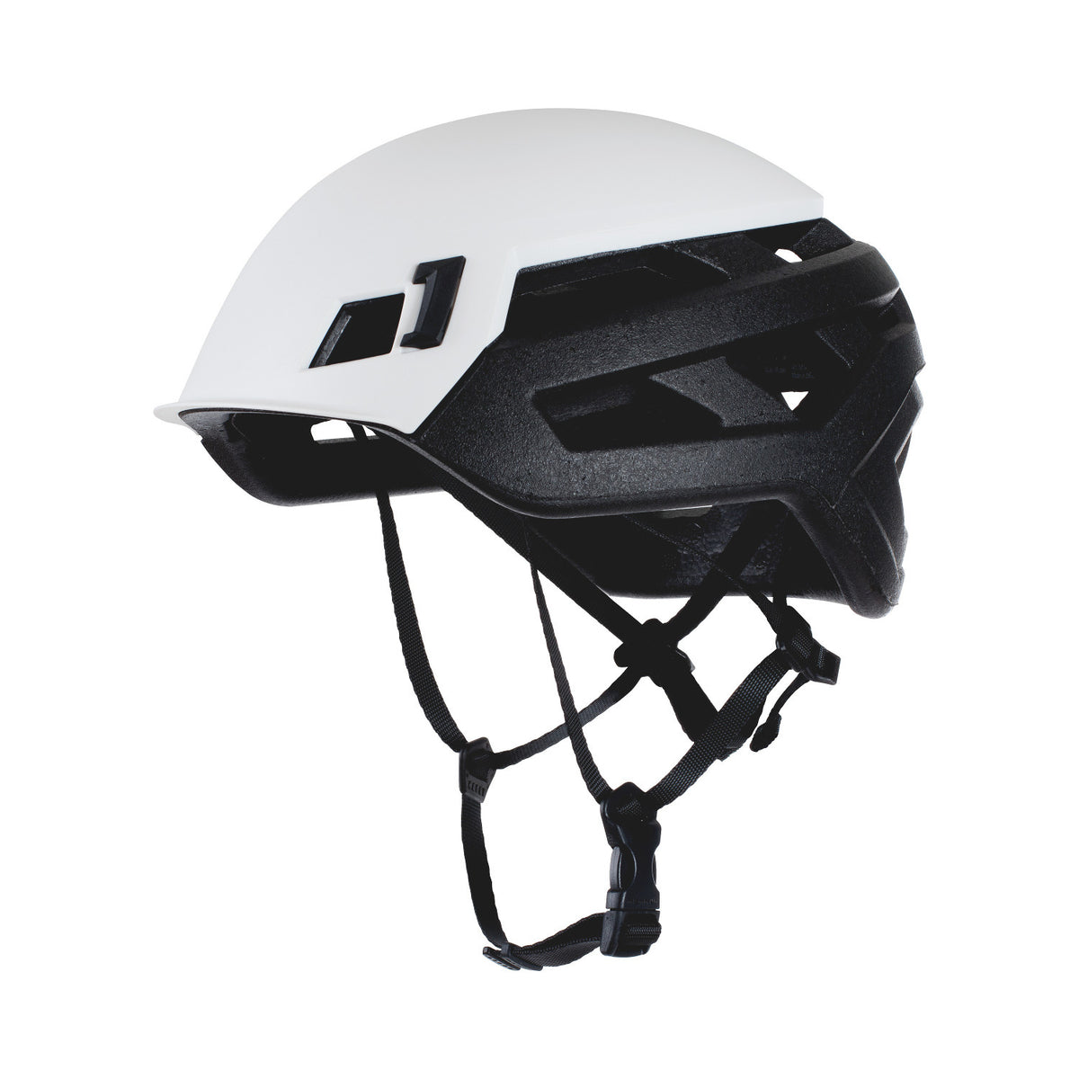 Mammut Wall Rider climbing helmet, inner side view in black and white colours
