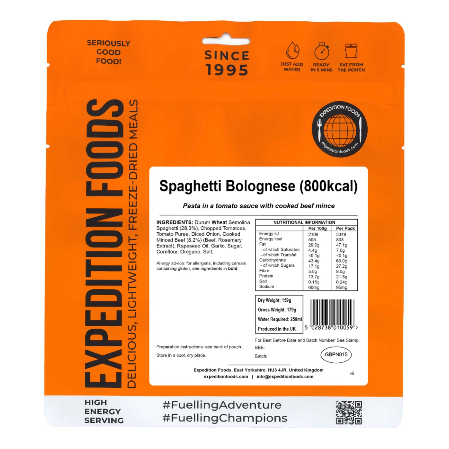 Expedition Foods Spaghetti Bolognese (800kcal), dried camping food pack