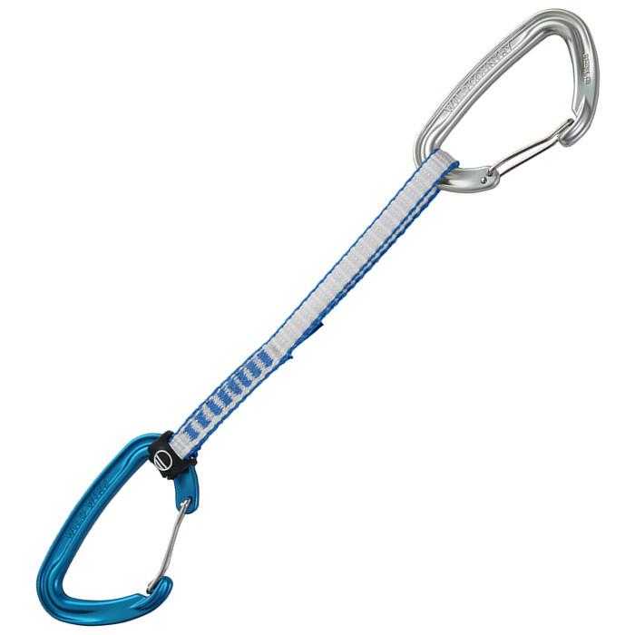 Wild Country Wildwire Quickdraw 20cm, with a blue/white sling and silver and blue carabiners