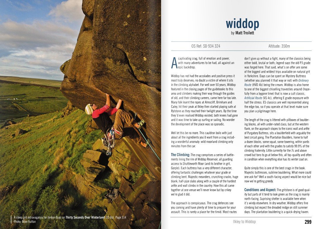 Yorkshire Gritstone Volume 2 (YMC) guidebook, example inside pages showing route descriptions