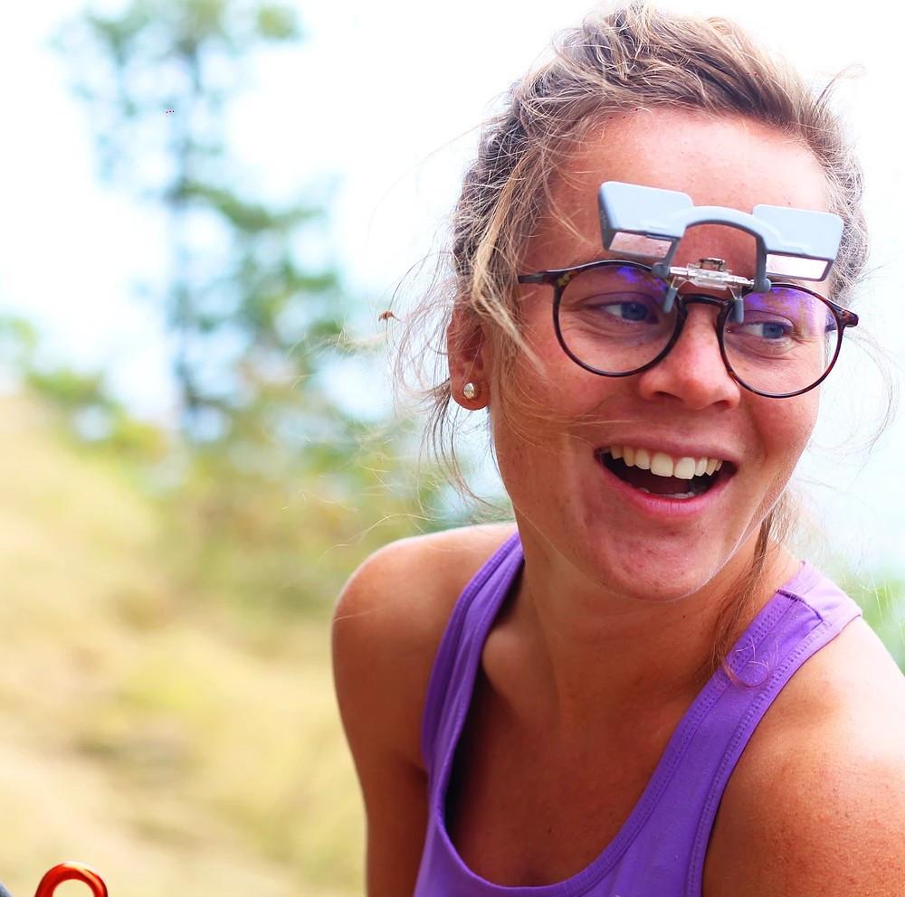 Y&Y Clip Up Belay Glasses, shown folded up in silver colour